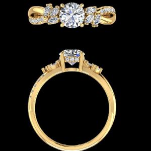 Anillo de Compromiso con Diamante de Corte Redondo de 1.16 Quilates, Oro de 18k/14k, Anillo de Boda con Piedras Laterales en Forma de Marquesa, Joyería Fina para Novia - Product Image 1