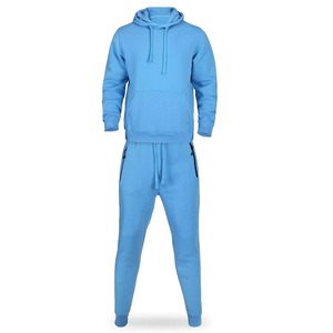 Ensemble de survêtement bleu clair à capuche pour homme, couleur unie, décontracté, avec sweat-shirt et pantalon long et poches latérales - Product Image 1