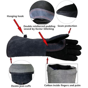 16 Inches Large Heavy Duty Industrial Safety Gloves Heat Resistant <b>Cow</b> Split Leather Abrasion Resistant Welding Gloves - Product Image 4