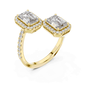 แหวนหมั้นเพชรแล็บโกรว์ทรงเอเมอรัลด์คัทสองเม็ด ทองคำแท้ 18K ดีไซน์ Toi Et Moi สำหรับทั้งชายและหญิง สี E ระดับความสะอาด VVS VS ประดับเพชรแบบ Pave - Product Image 2