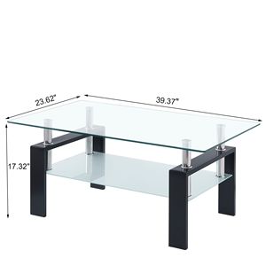 2-Layer Tempered <b>Clear</b> Glass Coffee <b>Table</b> for Living Room As Centerpiece - Product Image 5