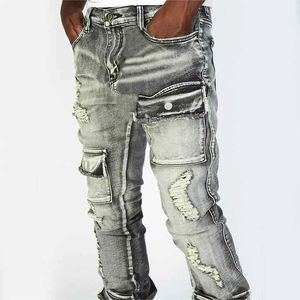 Jean en denim évasé de haute qualité pour homme, coupe vintage délavée, ourlet brut, service OEM de jeans empilés sur mesure - Product Image 3