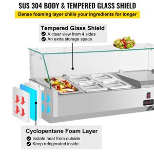 Tavolo refrigerato per preparazione sandwich da 40 pollici con capacità di 7,8 litri, vaschette da 1 1/3 e 4 1/6, 150W, salad bar e porta in vetro - Product Image 6