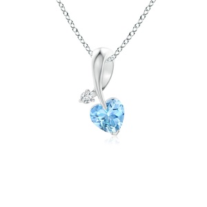 Natural Heart Cut Aquamarine And Round Cut Diamond in Ribbon Style Bale 14K <b>Gold</b> <b>Pendant</b> IGI Certified Gemstone <b>Pendant</b> Necklace - Product Image 1