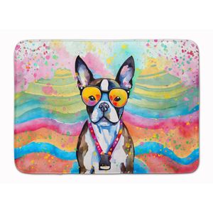 Alfombrilla de baño de espuma viscoelástica Boston Terrier Hippie Dawg, alfombra de cocina antifatiga lavable a máquina, cojín cómodo para uso en el baño y la cocina - Product Image 1
