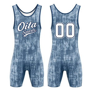 <b>Men</b> Denim Blue Sublimated <b>Wrestling</b> <b>Singlet</b> Polyester Sleeveless Athletic Sports Uniform <b>Wrestling</b> Training Competition Wear - Product Image 1