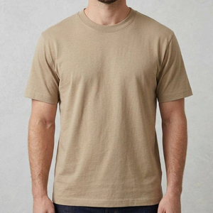 Men's Plain Dyed Cotton T-Shirt Short Sleeve O-Neck Regular Fit Solid Color Casual Jersey Knit <b>Tee</b> - Product Image 5