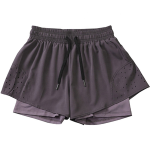 Shorts Deportivos 2 en 1 de Cintura Alta para Mujer - Shorts Atléticos de Malla Transpirable de Secado Rápido con Forro Incorporado y Cordón Ajustable - Product Image 3