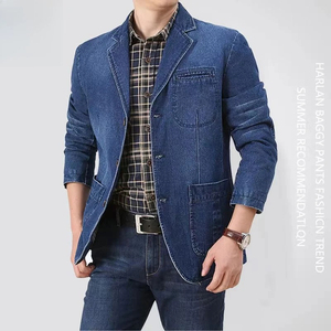 Chaqueta vaquera para hombre, estilo casual, corte ajustado, abotonadura sencilla, algodón, azul, cuello vuelto, manga regular, estilo invierno, a la moda - Product Image 2