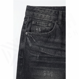 Jean en denim coupe droite délavé foncé pour homme, taille mi-haute, coupe classique, en coton, style décontracté, pantalon d'automne - Product Image 5