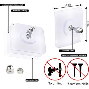 Lot de 2 crochets adhésifs blancs robustes, sans vis, fixation murale sans trace, 1 crochet réutilisable pour porte-manteau et organisation murale - Product Image 3