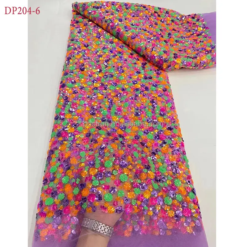 DP204 French Sequins African Tulle Mesh Lace Fabric 2023 High Quality Nigerian Net Lace Fabrics For Women Party Wedding