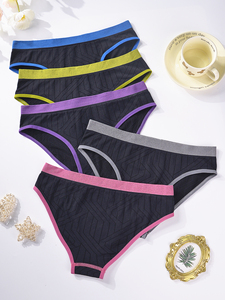 Culotte gainante gaufrée pour femme, violet et noir, maintien moyen, respirante, lingerie tricotée, ajustement sans couture - Product Image 5