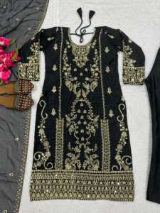 Hoy presentamos un traje Salwar de diseñador listo para usar, con bordados y lentejuelas, elegante, festivo, para fiestas, atuendo tradicional. - Product Image 3