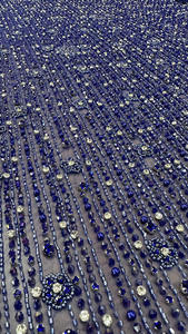 ผ้าลูกไม้ปักลายดอกไม้ประดับคริสตัลหนักสีน้ำเงินรอยัล ดีไซน์ล่าสุดปี 2026 สำหรับชุดราตรีงานพรอม - Product Image 2