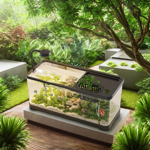 Tanque de peces de acuario transparente de 5L con tapa para Oscar Discus Guppy Tetra puente pequeño y juego de siete piezas de agua corriente - Product Image 1