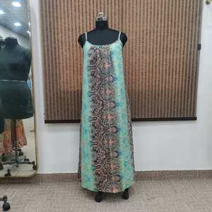 Women's Boho Floral Printed Silk Viscose Polyester Woven Loose Silhouette Floor-Length <b>Dress</b> Spaghetti Strap Regular Fit Casual - Product Image 1