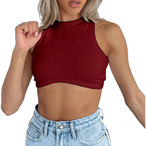 Ladies Racerback Crop Tank <b>Top</b> Rib Knit High Neck Bodycon Sleeveless Vest - Product Image 5