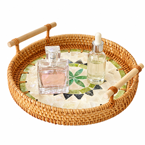 Bandeja Minimalista de Ratán Tejida a Mano, Ecológica, para Cocina y Cama, con Incrustaciones de Madreperla, de un Solo Nivel, para Bebidas y Alimentos, Vietnam - Product Image 1