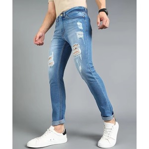 Size 28 42 High <b>Waist</b> Denim Solid <b>Elastic</b> Trend Hole Casual Men's Straight <b>Jeans</b> Ripped Stretch Autumn Summer Washed Scratched - Product Image 6
