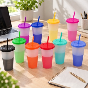 Custom Tumbler <b>Cup</b> PP Plastic Colour Changing with Lid UV Print <b>Cold</b> <b>Cup</b> with Lid for Corporate Gift Low MOQ - Product Image 3