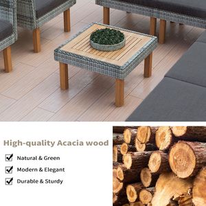 Set di Mobili da Esterno in Rattan a 9 Pezzi con Gambe in Legno di Acacia e Piano in PE Rattan, Vecchio SKU FF201208AAE - Product Image 2