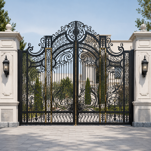 Portail de Villa en Fer Forgé Noir et Or, Arche de Luxe avec Panneaux Métalliques Ornés de Volutes - Product Image 3