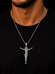Colgante de Crucifixión de Plata de Ley 925 con Moissanita, Chapado en Oro, Redondo y Brillante, Joyería Hip Hop para Hombre - Product Image 4