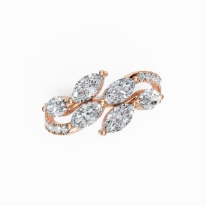 Anillo de Oro de 14K con Diamantes Cultivados en Laboratorio, Diseño de Racimo de Hojas Único, Anillo de Boda con Tallo Cruzado, Regalo para Ella - Product Image 5