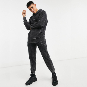 Survêtement unisexe en coton 100% imprimé, style streetwear hiver, effet délavé, grande taille, personnalisable, haute qualité, respirant, couleur unie, vintage - Product Image 1