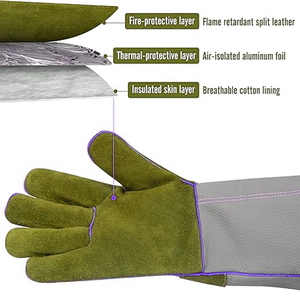 Guantes de Soldadura MIG de Alta Calidad, Reforzados con Cuero de Piel de Vacuno, Resistentes al Fuego, para Soldadores - Product Image 2