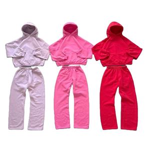 2026 hiver unisexe pull Baggy surdimensionné vêtements de sport de haute qualité 100% coton Jogging costume avec sweat à capuche blanc pantalons de survêtement ensembles - Product Image 1