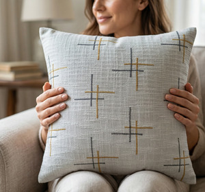 Modern Minimalist Bohemian Embroidered Cotton Square <b>Cushion</b> <b>Cover</b> with Anti-Dust Mite Feature for Home Use - Product Image 2