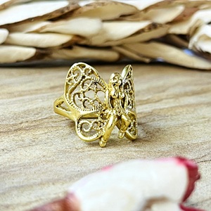 Latest Design Fairy <b>Ring</b> Boho Brass <b>Rings</b> For Women 18k Gold Plated Filigree Butterfly Angel <b>Statement</b> Jewelry Wholesale/OEM/ODM - Product Image 2