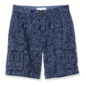 Shorts cargo pour hommes à imprimé tropical bleu, taille mi-haute, fermeture boutonnée, décontractés, style bermuda, avec poches, en tissu Oxford respirant - Product Image 1