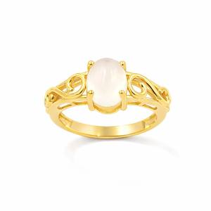 Bague de créateur en argent sterling 925 avec cabochon ovale en pierre de lune africaine, bande gravée, plaqué or et rhodium, bijoux tendance - Product Image 2