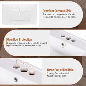 Mobile Bagno da 30 Pollici Stile Transizionale con Ante a Chiusura Ammortizzata e Lavabo in Ceramica - Product Image 6