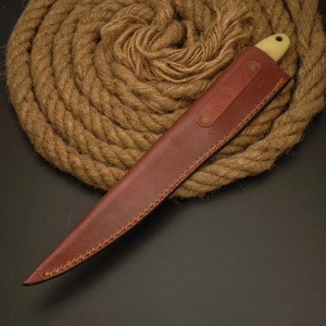 Couteau à fileter artisanal en acier Damas, pointe tombante, manche en bois et os, étui en cuir, survie, chasse professionnelle, personnalisable OEM - Product Image 4