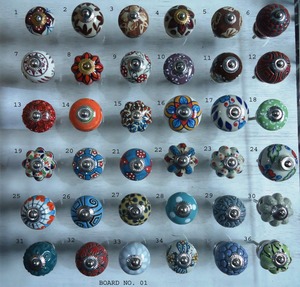 Top Selling Modern Colourful <b>Ceramic</b> Cabinet <b>Knobs</b> Painted Flower Leaf Patterns Handcrafted Geometric Shape Decorative Handle - Product Image 2