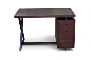 Juego de Escritorio y Silla de Oficina Estilo Pierre Jeanneret, Escritorio Administrativo de Madera Maciza con Estructura en X y Gabinete de 3 Cajones para Estudio, Venta al Por Mayor - Product Image 2