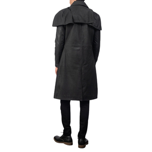 Manteau trench-coat en cuir véritable noir pour homme, longueur genou, simple boutonnage, col chemise, imperméable - Product Image 2