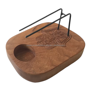 Premium Wooden Palo Santo Burner with <b>Decorative</b> Hamsa Hand Design Dual Metal Support and Candle Recess for Wellness Rituals - Product Image 1