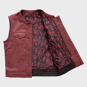 เสื้อกั๊กหนังสีน้ำตาลสไตล์คลับสำหรับผู้ชาย - Product Image 2