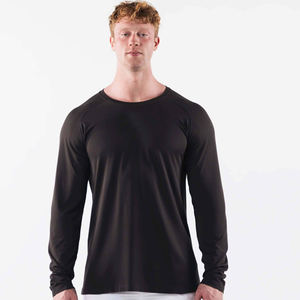 T-shirt à manches longues pour homme, jersey 220G, mélange de coton respirant, coupe classique, couleur unie, vêtements décontractés - Product Image 1