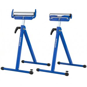 2 Pack Heavy-Duty Blue Metal Folding <b>Roller</b> <b>Stand</b> with Edge Guides Portable Woodworking Support Bench - Product Image 1
