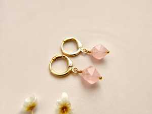 Rose Quartz <b>Earrings</b> Pink Gemstone <b>Earrings</b>, Huggie Hoop <b>Earrings</b> <b>Gold</b> <b>Earrings</b> 925 Sterling Silver <b>Earrings</b>, Rose <b>Gold</b> <b>Earrings</b> - Product Image 1