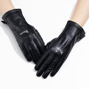 Gants noirs en cuir de mouton véritable pour hommes, doublure en fausse fourrure respirante, écran tactile, chauds pour l'automne et l'hiver - Product Image 3