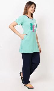Premium Cotton Fabric Summer Lounge Wear Set Elastic Waist <b>Long</b> Length <b>Satin</b> Robe <b>Nightdress</b> From India Supplier at Low Price - Product Image 3