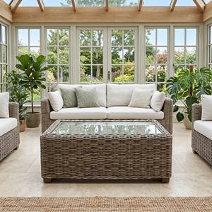 Saint Martinez <b>Tables</b> Mahogany Wood Kuboo Rattan <b>Grey</b> Weaving Standard Glass <b>Coffee</b> <b>Table</b> Premium Resort Patio Furniture Seating - Product Image 2