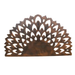 Décoration murale en bois sculpté à la main, motif tête de roi balinaise, lotus et demi-lune, en bois d'ingénierie, finition antique noir et or - Product Image 6